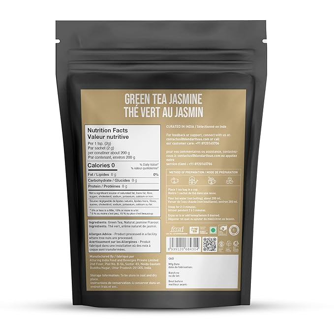 Jasmine Green Tea Bags, 100 Counts, Mountain Loose Leaf Green Tea, Flavored, Delightful Aroma, Sugar Free, 100% Natural Gluten Free, Medium Caffeine Brew As Hot, Cold Or Iced Tea