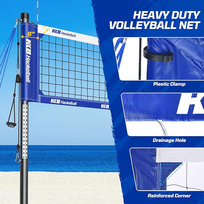 Haokelball Volleyball Net for Backyard Outdoor Portable Volleyball Net Set with Volleyball Antennas, Aluminum Poles, Tension Adjuster and Volleyball