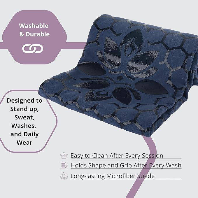 Clever Yoga Non-Slip Hot Yoga Towel – Non-Slip Grip for Hot Yoga, Sweat Absorbent, Honeycomb Silicone Grip, Stays Flat – Ideal for Pilates, Travel, Washable & Lightweight - Dark Blue