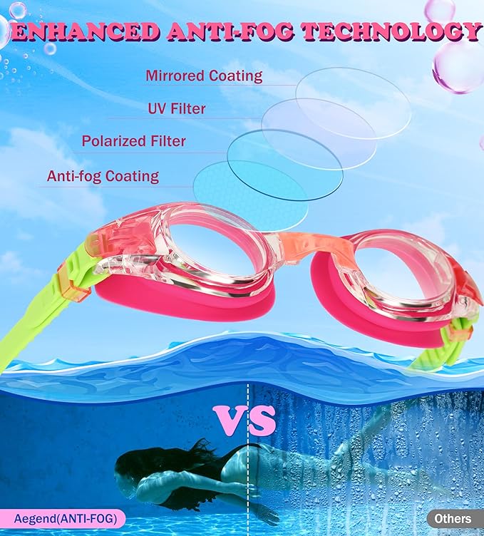 Aegend 2 Pack Kids Goggles, Swimming Goggles for Kids Age 4-16 Boys and Girls Youth, Anti-Fog Waterproof Anti-UV Pool Goggles