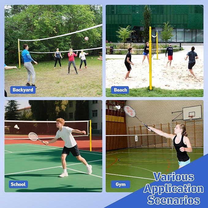 Volleyball Net with Poles，Volleyball Poles for Backyard, 6 Adjustable Heights Volleyball Set 8ft Professional Standard Height Stand, for Backyard Outdoor