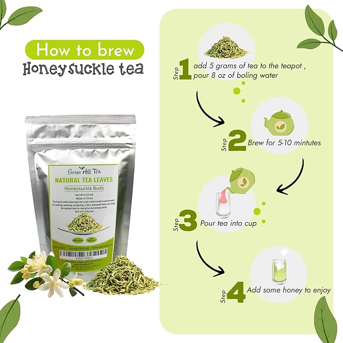 Greenhilltea traditional health herbs, Honey suckle dried herbal tea honeysuckle 2 OZ (56 grams)