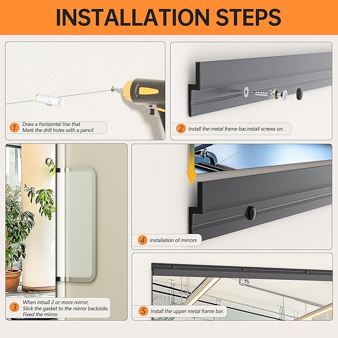 Hasipu 71''x31'' Home Gym Mirror Large Full Length Wall Mounted Full Body Mirror for Yoga Dance Fitness Exercise Studio Bedroom Garage, Frameless Tempered Glass Workout Mirrors Black Rectangular