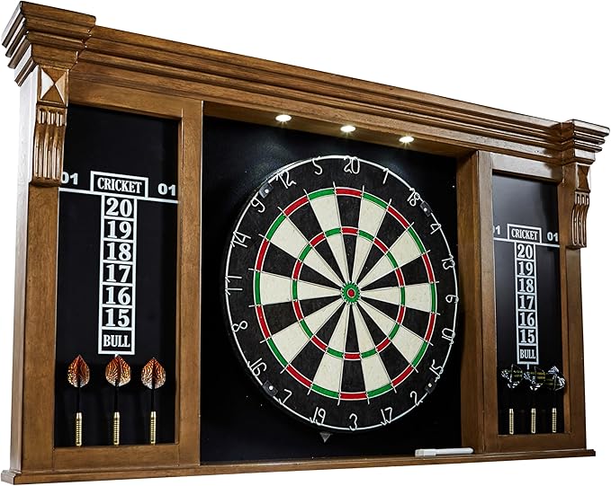 Barrington Dartboard Multiple Styles Pre-Assembled Wood Dartboard Cabinet Collection with 18” Bristle Dartboard & Steel Tip Dart Set, Perfect for Cricket Games
