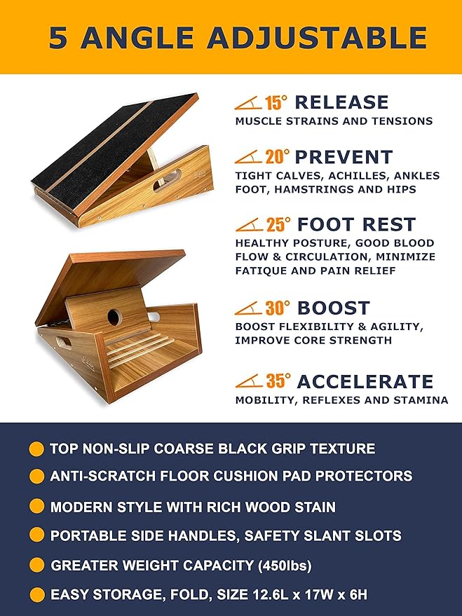 BAM's Adjustable Slant Board for Calf Stretching | Wide Slant Board for Squats & Calf Stretch | Professional Incline Board Calf Stretcher for Fitness & Physical Therapy (Plantar Fasciitis & Achilles)