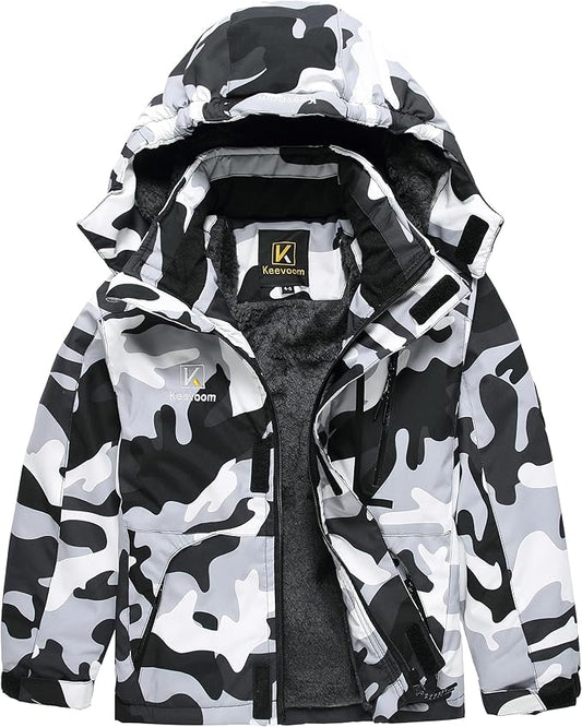 Keevoom Boys Winter Coat Ski Jacket Windproof Kids Snowboard Warm Fleece Snow Coat Waterproof Outdoor Hooded Ski Coats