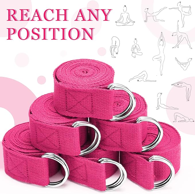 Leyndo 24 Pieces Yoga Strap Stretching Pilates Exercise Adjustable Straps 6 ft Non Elastic Yoga Belt with Adjustable D Ring Buckle for Pilates Gym Workouts Fitness