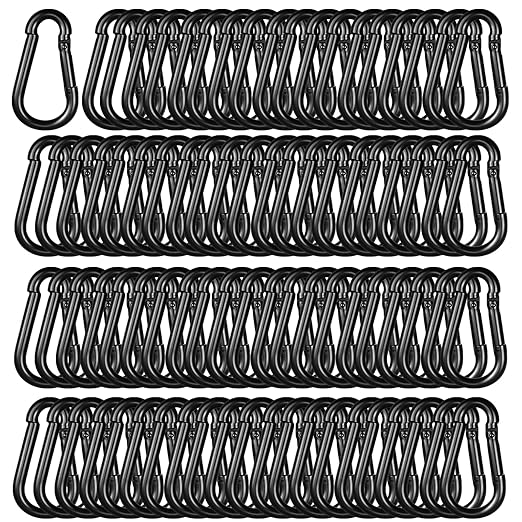 200PCS M4 Black Carabiner Clip,1.57''Inch Bulk Snap Hook Quick Link Small Carabiner Clips,Spring Link Buckle for Fishing Camping Hammock Dog Leashes-270LBS Holding Capacity