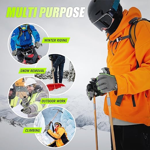 HANDLANDY Waterproof Insulated Work Gloves, 3M Thinsulate Thermal Winter Gloves for Men Women Touch Screen, Warm Ski Snowboard Cold Weather Gloves (Green-men Size, Medium)