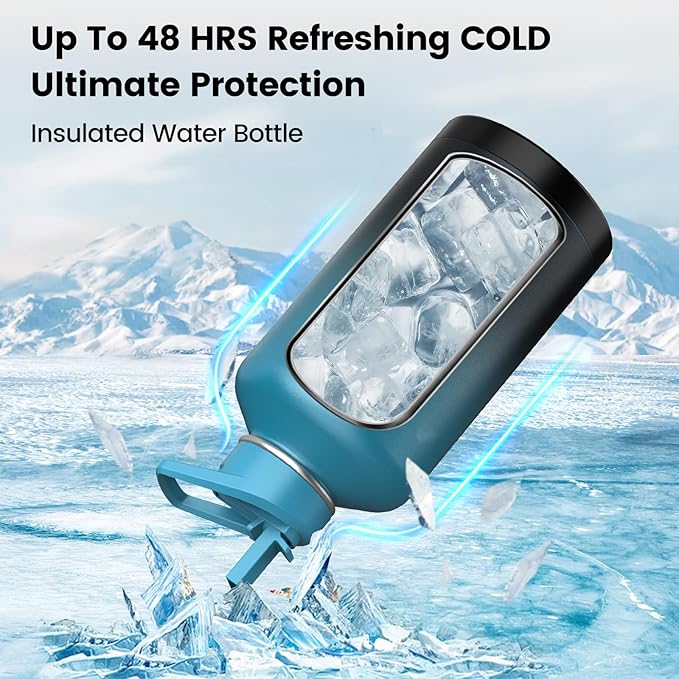 Insulated Water Bottle 40 oz, Triple Wall Vacuum Stainless Steel(Cold for 48 Hrs),Leak Proof & BPA-Free,Simple Modern Water Bottle with Drink-Through Lid & Flip Straw for Sports & Travel, Indigo-Black