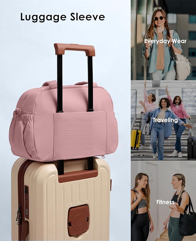 Gym Bag for Women, Travel Duffle Bags with Wet Pocket, Lightweight Carry on Bag Overnight Weekender Duffel Bag, Water Resistant (Mauve Pink)