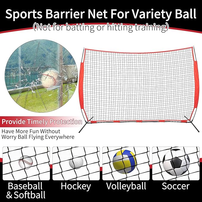 7x7/16x10/20x10ft Backstop Net, Ball Stop Net with Handbag,Fix Sports Net Barrier by 4 Spike&2 Sandbag,Sports Practice Barrier Net for Baseball,Softball,Lacrosse Train,Backstop Net for Backyard