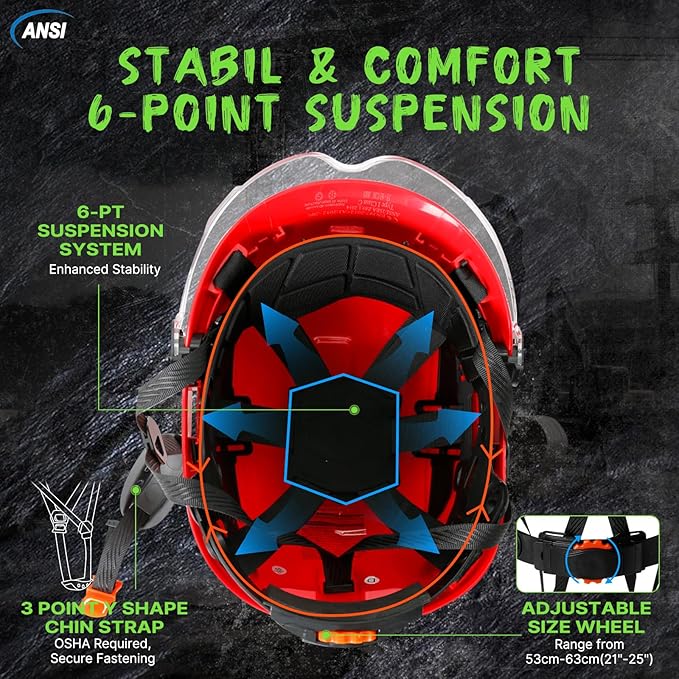 AOLAMEGS Construction Safety Hard Hat - ANSI Z89.1 Type Ι OSHA Approved Safety Helmets with Chin Straps Lightweight Reflective Vented ABS Hard Hats For Men Women Industrial Workwear 6-point Suspension