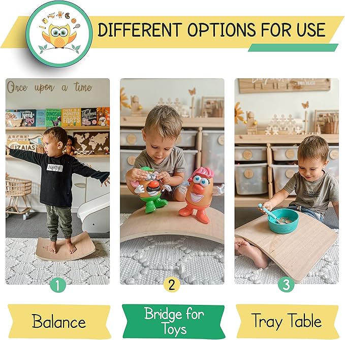 Balance Board - Wooden Wobble Board for Kids - Compact Balancing Trainer - Poplar Core - Eco-Coating - Sensory Motor Development - Core Strengthening - 17x12x3", Up to 480 lbs Capacity