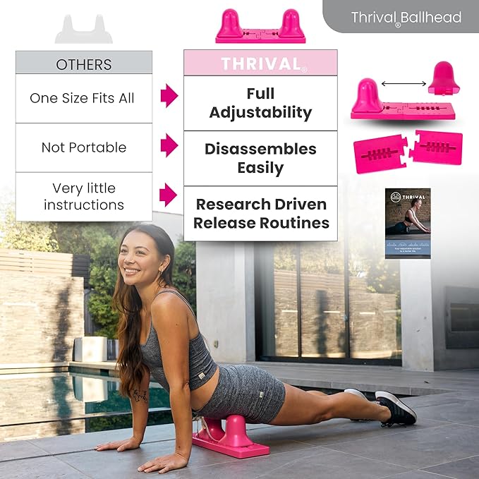Thrival Ballhead - Fully Adjustable Psoas Muscle Release Tool for Hip Flexor, Back, Glute, Iliacus, and Neck Pain - Lower Back Pain Relief, Trigger Point and Myofascial Release Tool - Pink
