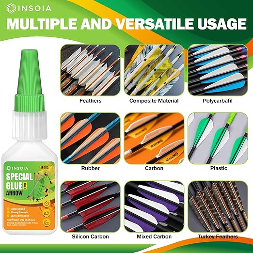 Arrow Fletching Glue, 30g Clear Fast-Dry Insert Adhesive for Arrow Vanes, Feathers & Fletching ??Super Bond Arrow Glue for Carbon, Aluminum & Wood Shafts, Waterproof & Precision Tip