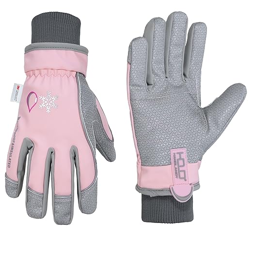 HANDLANDY Winter Insulated Work Gloves, 3M Thinsulate Thermal Water-Resistant Gloves for Men Women Touch Screen, Warm Ski Snowboard Cold Weather Gloves (Pink Grey, Medium)