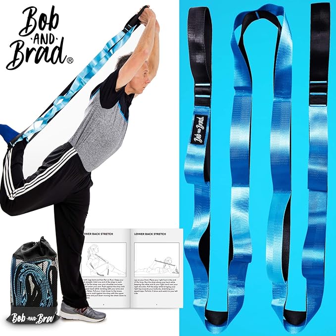 BOB AND BRAD 12 Loop Yoga Stretch Strap - Non-elastic for Stretching, Physical Therapy, Pilates, Dance, Gymnastics, and Athletic Trainers With Carry Bag