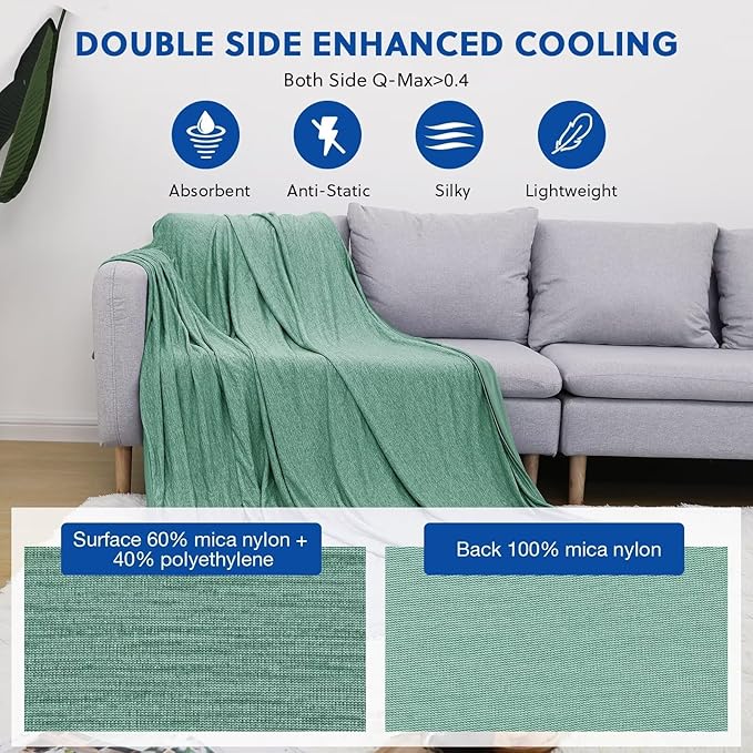 HOMFINE Cooling Blankets for Hot Sleepers - Summer Blanket Thin Lightweight Breathable Soft Double Side Enhanced Cooling for Bed Couch Sofa, Keep Cool for Night Sweats (Green, 90 x 90 inches)
