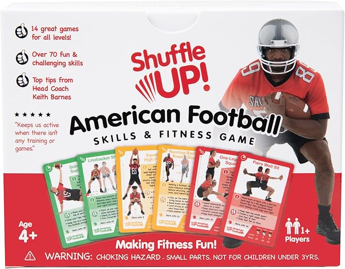 Shuffle Up American Football Card Game – Kids Outdoor Garden Games with 70+ Fun & Active Fitness Workout Cards, American Football Gifts for Boys & Girls, Fun Family Games