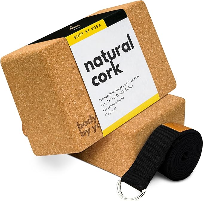 Premium Cork Yoga Blocks - Extra Large Yoga Block 2-Pack or Extra Tall 1-Pack for Inflexible Yogis | Natural, High-Density Cork for Superior Support & Stability | Optional Yoga Strap & Gift Box