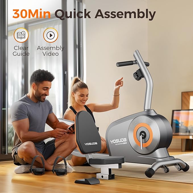 YOSUDA Recumbent Exercise Bike for Home，Magnetic Staionary Bike for Seniors/Adults with Adjustable Seat, 350LB Capacity, 16-level Resistance, LCD Monitor & Pulse Sensors