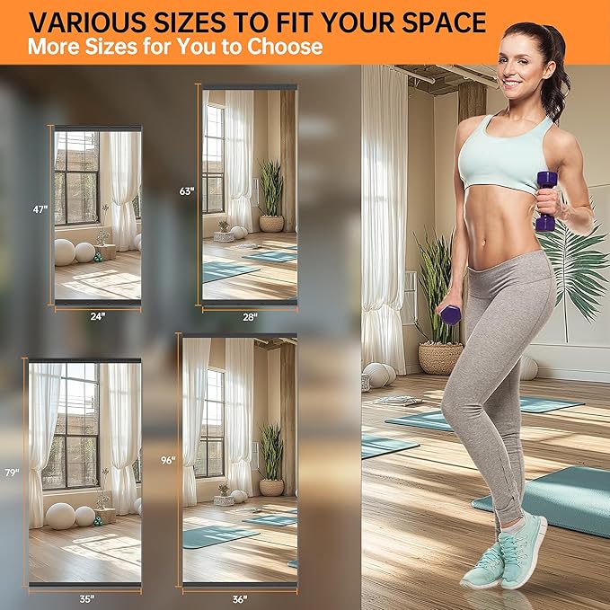 Hasipu 83''x39'' Home Gym Mirror Large Full Length Wall Mounted Full Body Mirror for Yoga Dance Fitness Exercise Studio Bedroom Garage, Frameless Tempered Glass Workout Mirrors Black Rectangular