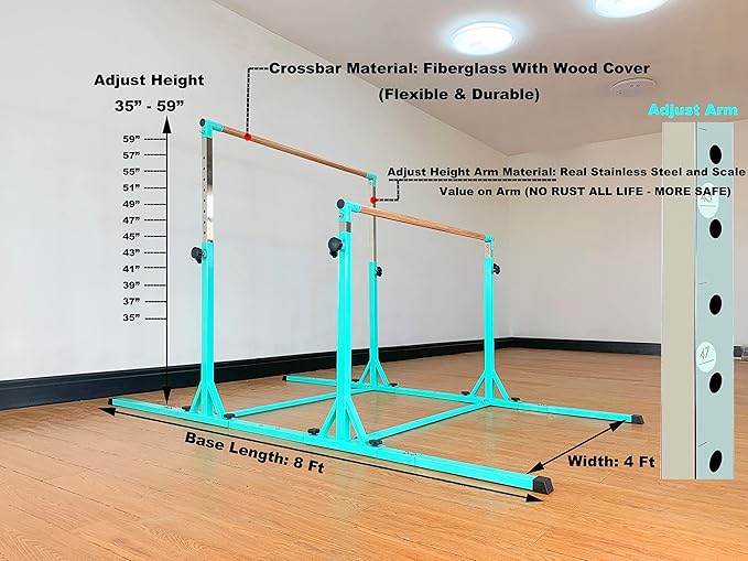 Gymnastics Double Horizontal Bars 3Play Parallel Bars Uneven Bars Gymnastics Training Kip Bar with 304 Stainless Steel Regulating Arms & Fiberglass Rail for Indoor Outdoor Home Club Use
