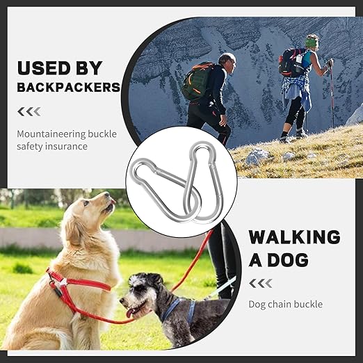 400PCS M4 Spring Snap Hook Carabiner, Heavy Duty Galvanized Steel Carabiner Clip, 110LBS Holding Capacity Spring Clips for Hammock Swing Outdoor Travel