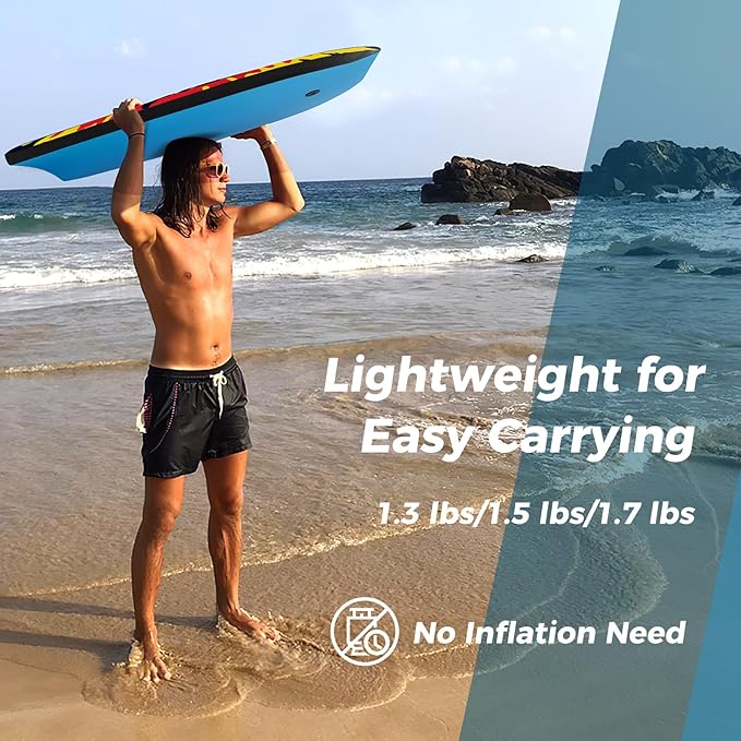 KOTEK 33/37/41 Inch Body Board with Wrist Leash, EPS Core, Dual Channel, HDPE Slick Bottom, Bodyboard for All Skill Levels & Wave Conditions