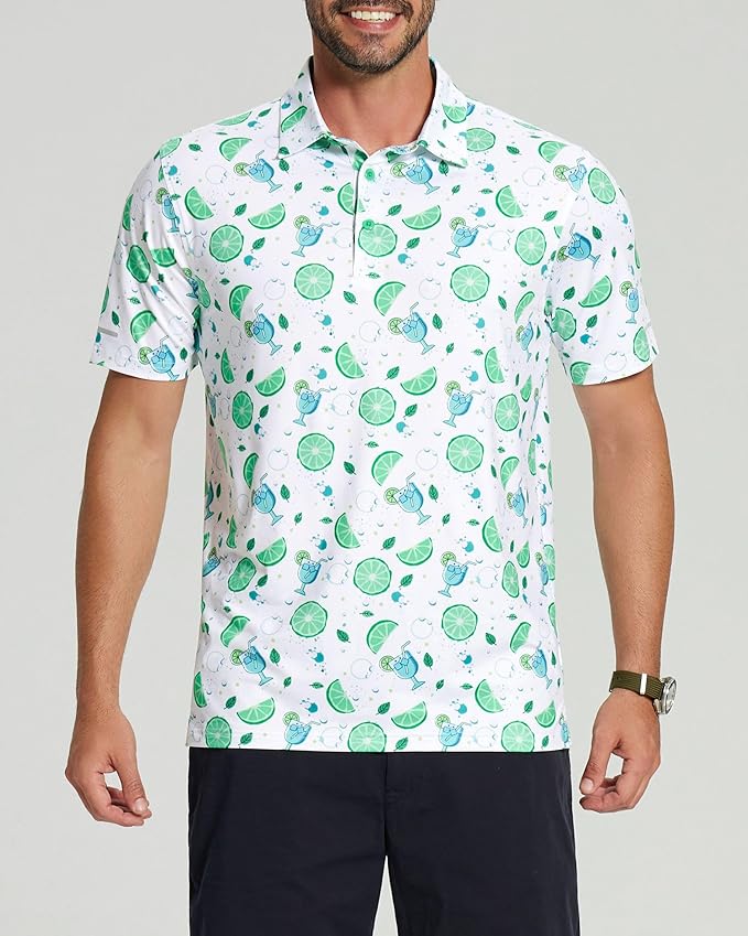 Golf Shirts for Men - Moisture Wicking Short Sleeve Performance Sport Casual Striped Collared Mens Polo Shirt