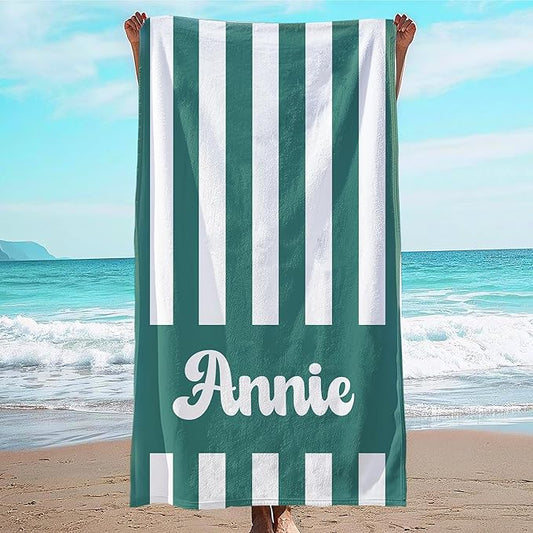 JML Personalized Beach Towel with Name, Custom Cabana Stripe Beach Towel, Customized Microfiber Pool Towel, Quick Dry & Absorbent Swim Towel for Adult,Mother's Day, Birthday, Summer Holiday,Vacation