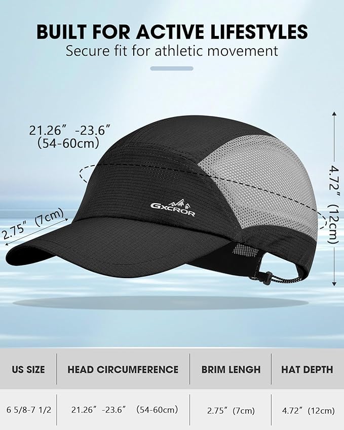 GXCROR Performance Baseball Cap for Men & Women - UPF 50+ Running Hat, Lightweight Quick-Dry Sports Hat for Golf, Hiking, Gym