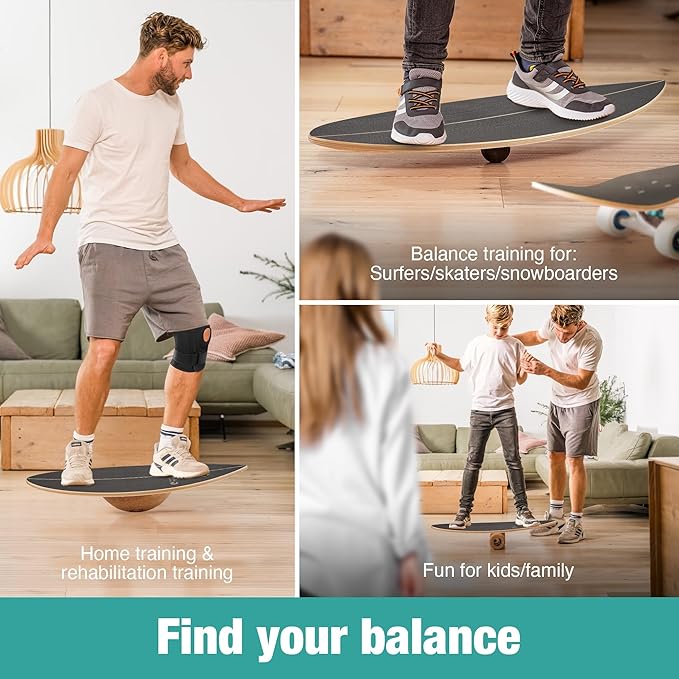 Board - unique board incl. corc roller, corc hemisphere and balance ball - surf balance board - balance training - balance board kids - balance board wood