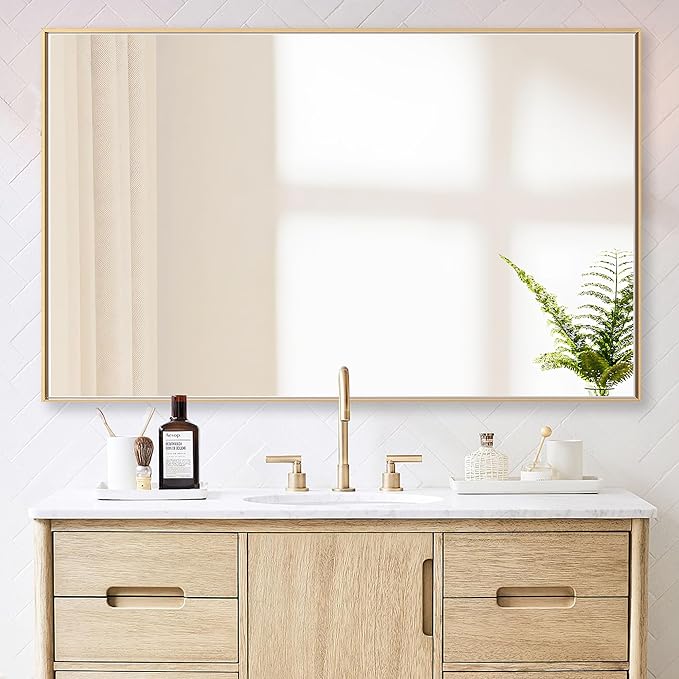 30x48 Inch Orange Gold Bathroom Mirror for Wall, Aluminum Frame Rectangle Rectangular Vanity Mirror, Modern Large for Bedroom, Living Room, Horizontal or Vertical