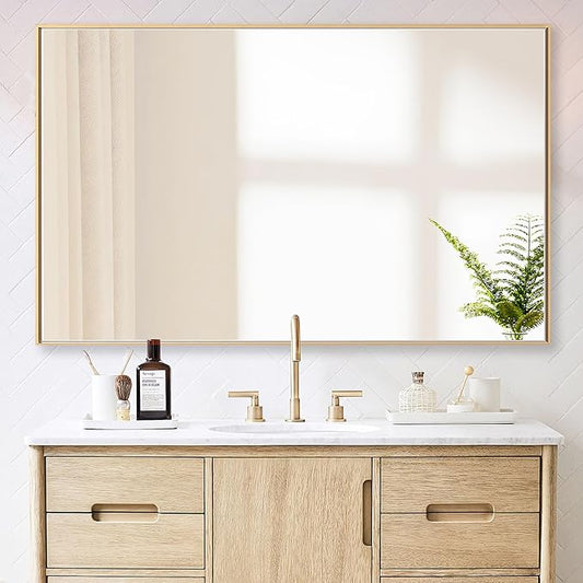 30x48 Inch Orange Gold Bathroom Mirror for Wall, Aluminum Frame Rectangle Rectangular Vanity Mirror, Modern Large for Bedroom, Living Room, Horizontal or Vertical