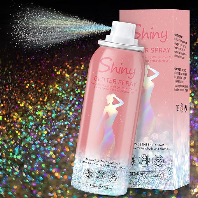 Hair and Body Glitter Spray, 60ml Glint-Rainbow Glitter Hairspray Dry Powder Makeup for Clothes, Festival Rave Prom Loose Sparkle Powder,Holographic Ultra Fine Glitters for Crafts (Glint-Rainbow)