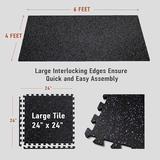 AIRHOP 0.56in Thick 24 Sq Ft Exercise Equipment Mats, 6 Tiles Upgraded Rubber Top with High Density EVA Foam, Large Interlocking Puzzle Gym Flooring for Home Gym, Heavy Weight Workout, 24 x 24in
