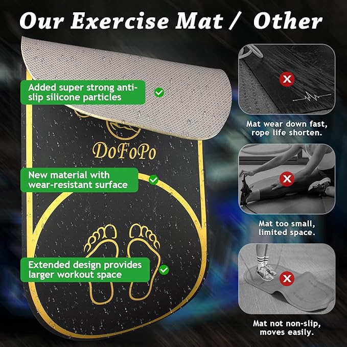 Jump Rope Mat 63"x27" Exercise Fitness, Non-Slip Indoor Outdoor Crossrope Mat, 6mm Thick High-Density Workout Jumping Pad for Home Gym Flooring and Concrete