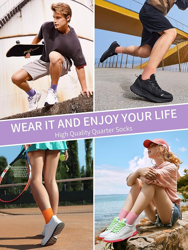 Airacker Athletic Quarter Socks with Cushion Running Ankle Socks for Men Women 6 Pairs