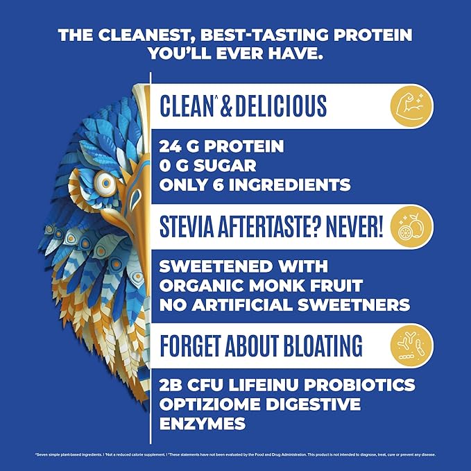 Falcon Vegan Protein Powder Organic, Stevia & Sugar Free, Plant Based Protein, Low Carb, Dairy Free, Keto, Non Whey Protein, Probiotic, Pea Protein | Vanilla Flavor - 37 Servings - 2.64lb