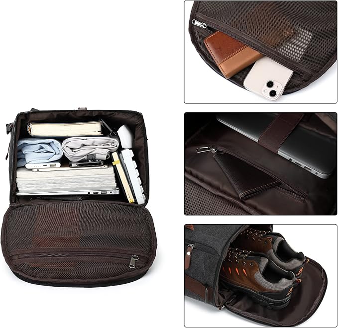 Kalesi Gym Duffle Bag Backpack 4-Way Vintage canvas with Shoes Compartment for travel Sport Hiking laptop (Vintage black)