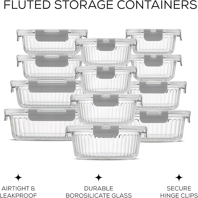 JoyJolt 24pc Borosilicate Glass Storage Containers with Lids | 12 Airtight/Freezer Safe Food Storage Containers for Pantry and Kitchen | Meal Prep Container for Lunch | Glass Tupperware Set