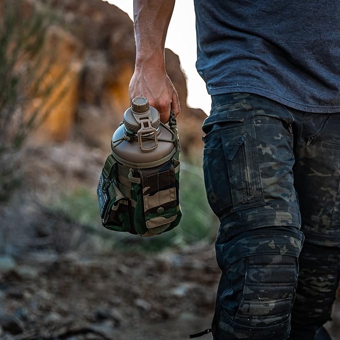 Iron InfideI Battle Bottle Sleeve - 64 oz and 32 oz Water Bottle Sleeve Only for Half Gallon 1L Steel Water Bottle | Rugged Cover with Molle for Versatile Design with Storage for Phone, Wallet & Keys