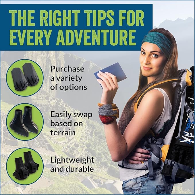 4 Pack of Extra Durable Rubber Replacement Tips (Replacement Feet/Paws/Ferrules/Caps) for Trekking Poles - Fits All Standard Hiking and Nordic Walking Poles