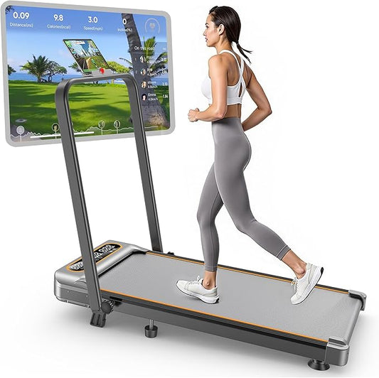Foldable Treadmill with 8% Incline, Upgrade 3.5HP Low Noise Walking Pad Treadmill with Handle Bar, Trisomy 4 in 1 Portable Under Desk Treadmills for Home/Office, 330 Lbs Capacity, APP & Remote Control