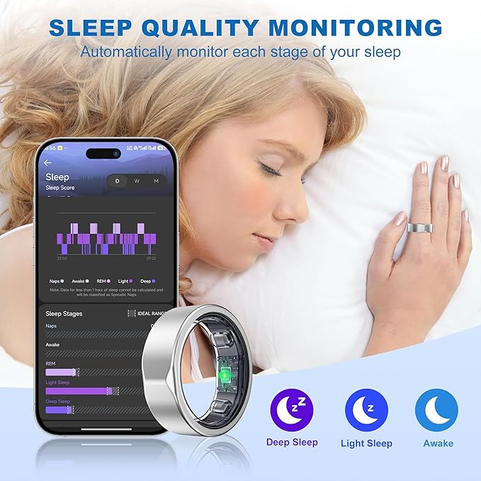 Smart Ring for Women Men - Titanium Fitness Sleep Tracker Ring with Step Counting, Calories, Stress - No Subscription Fee, Compatible with iOS and Android (Sliver, 12)