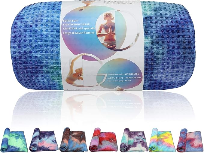 Yoga Towels , Non Slip Hot Yoga Towel Skidless Waffle Texture, 100% Absorbent Odorless Microfiber Yoga Blanket, Standard Sized 24 inchx72 inch Mat Towel,for Hot Yoga, Bikram, Pilates (Bule & Green)…1
