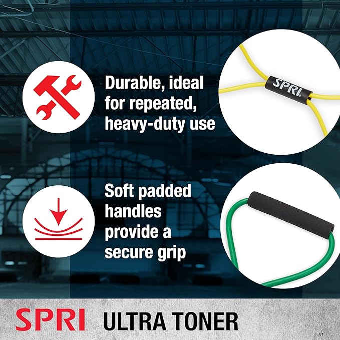 SPRI Ultra Toner Figure 8 Resistance Band with Padded Handles Great for Stretch, Exercise, Fitness Training, Yoga, Resistance Weights, Therapy, Gym or Home Workout Equipment.