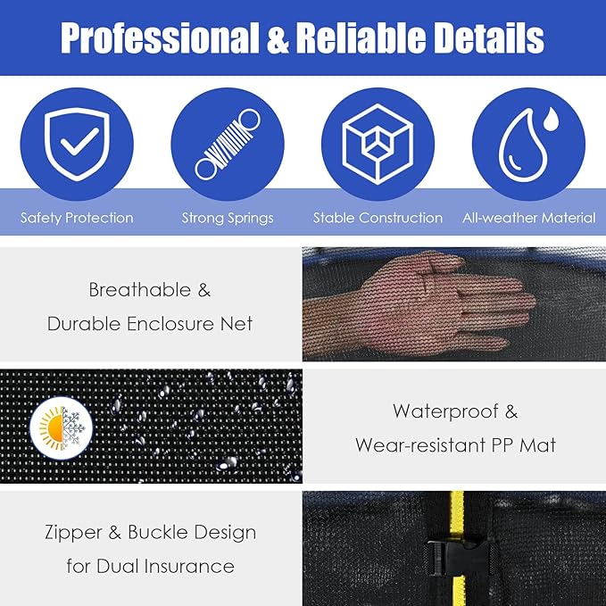 GYMAX Trampoline, 8FT 10FT 12FT 14FT 15FT 16FT Recreational Trampolines w/Safety Enclosure Net & Ladder - ASTM Certificated, Outdoor Trampoline for Kids and Adults